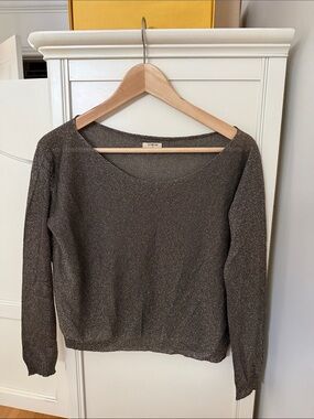 Systemaction Shimmery Brown Scoop Neck Sweater